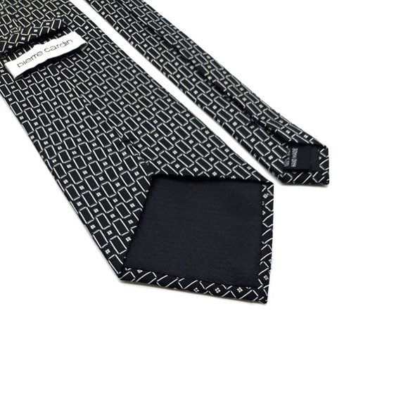 Pierre Cardin Mens Tie Dress Accessory USA 100% Silk Black White Business Gift - Picture 6 of 7
